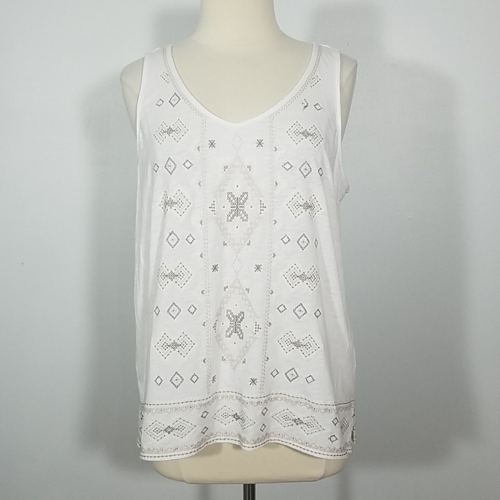 J.Jill White Embroidered Tank Top